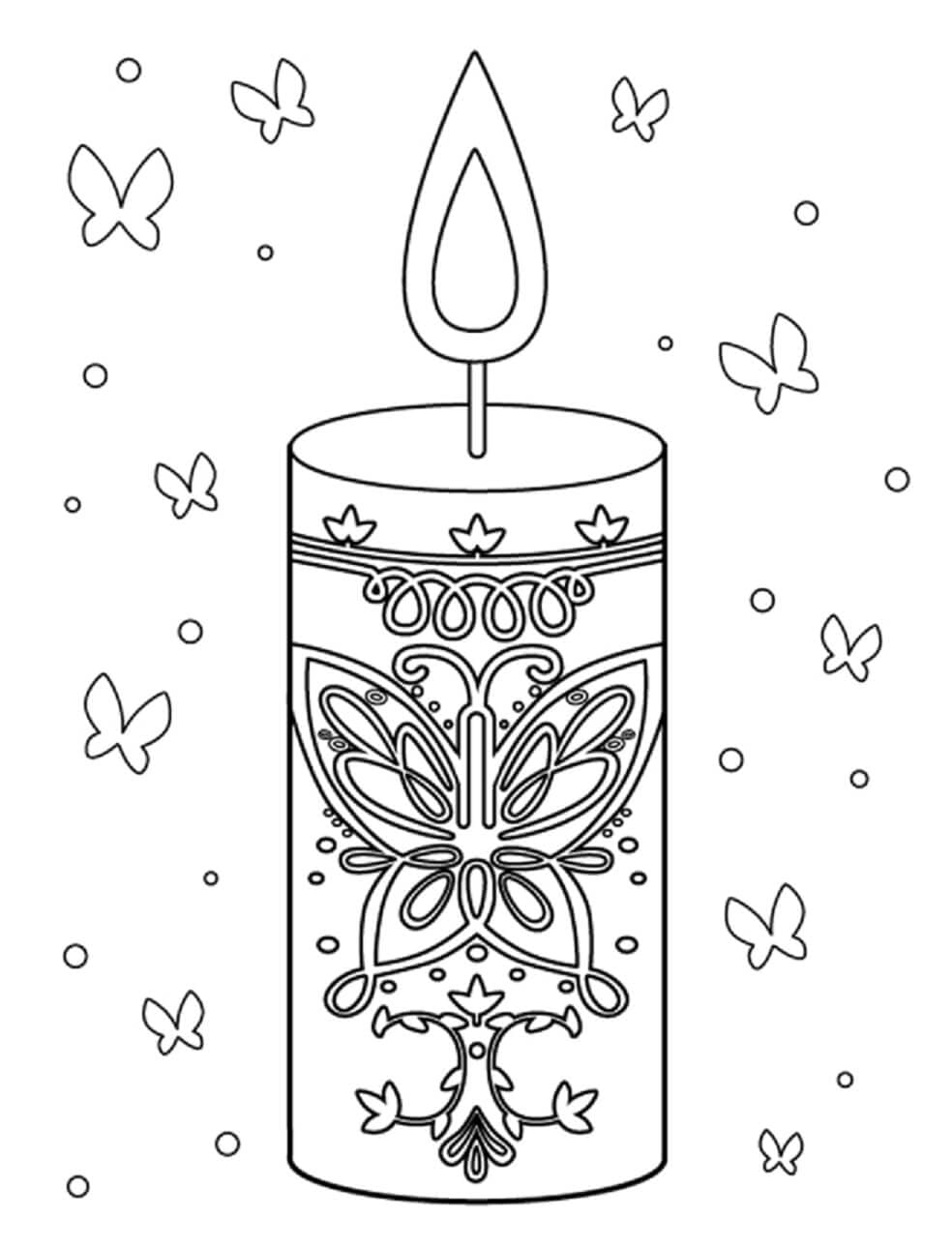 나비가 있는 양초 coloring page