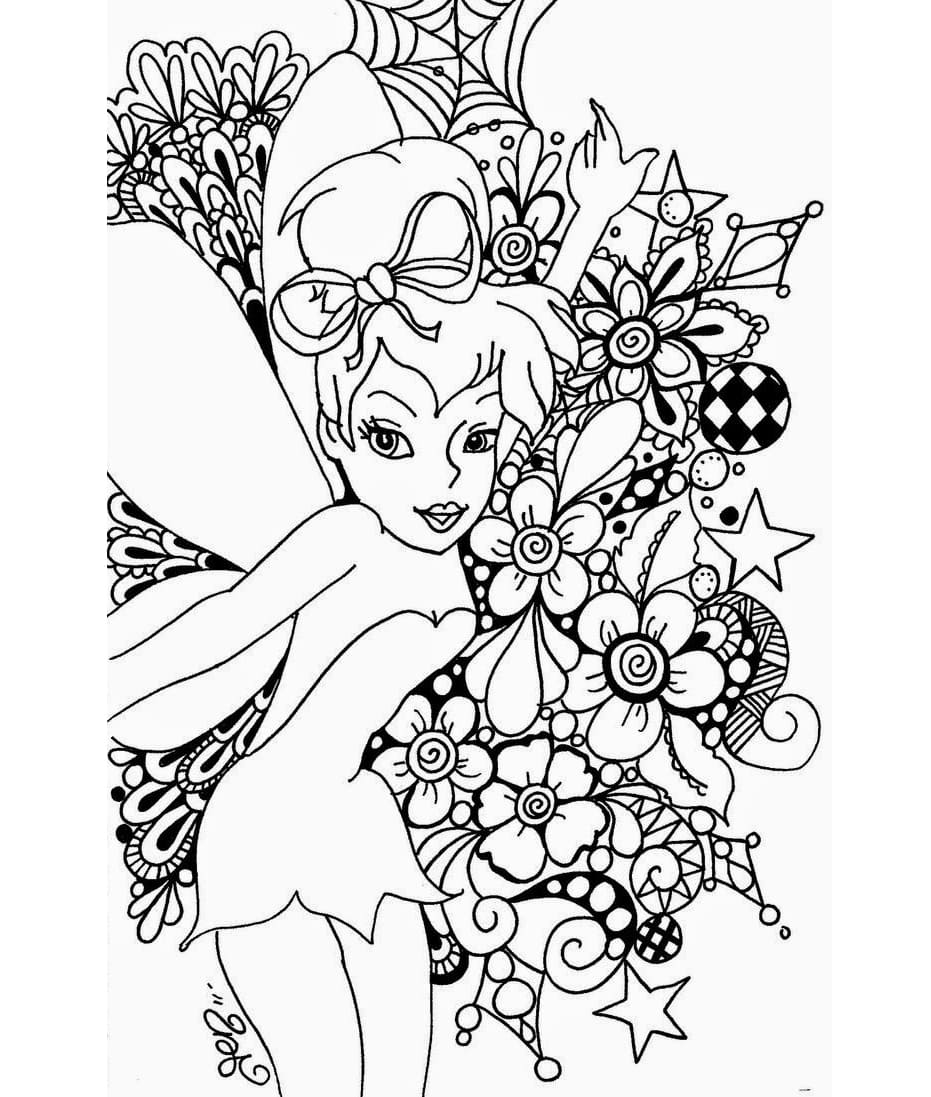 나뭇잎과 꽃을 가지고 있는 요정 coloring page