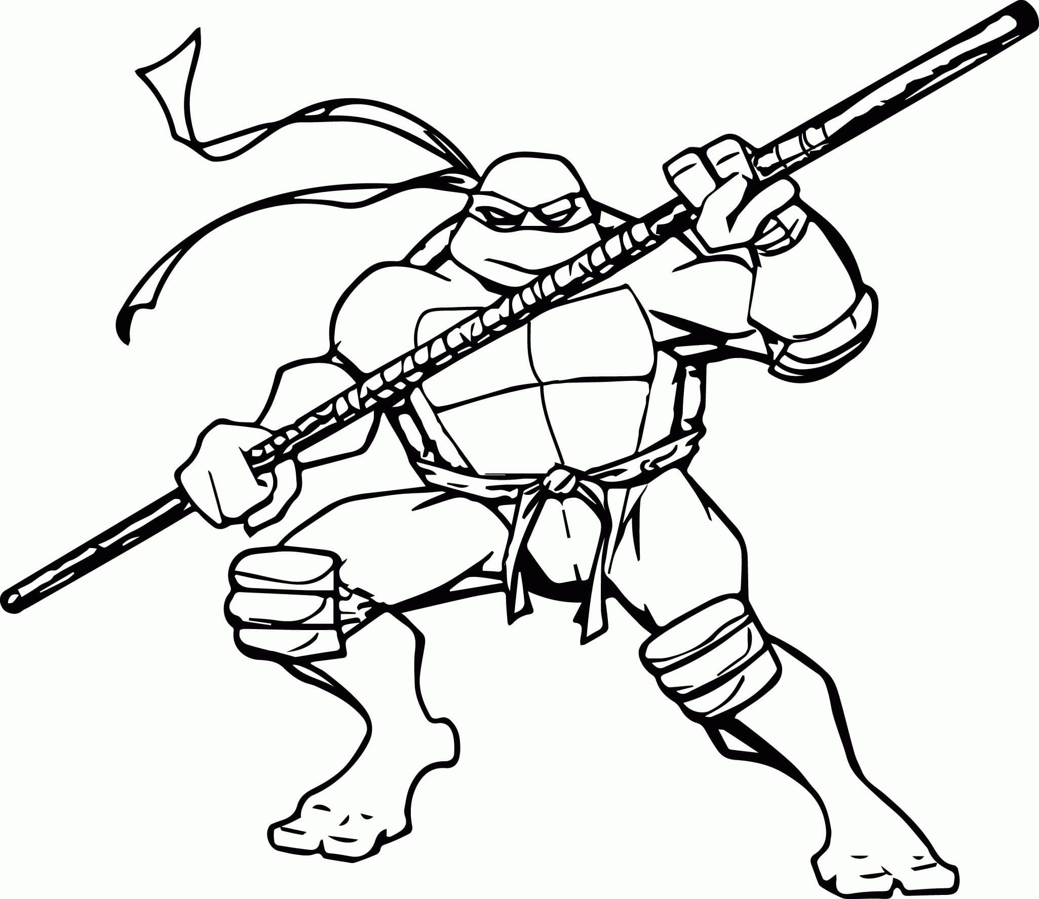닌자 거북이가 지휘봉을 들고 있다 coloring page