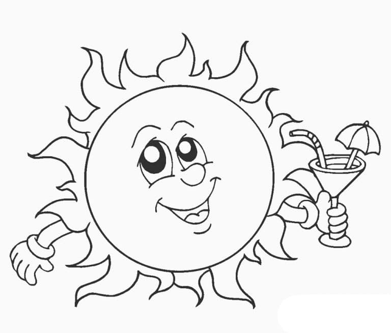 Sun Holding Drinks coloring page