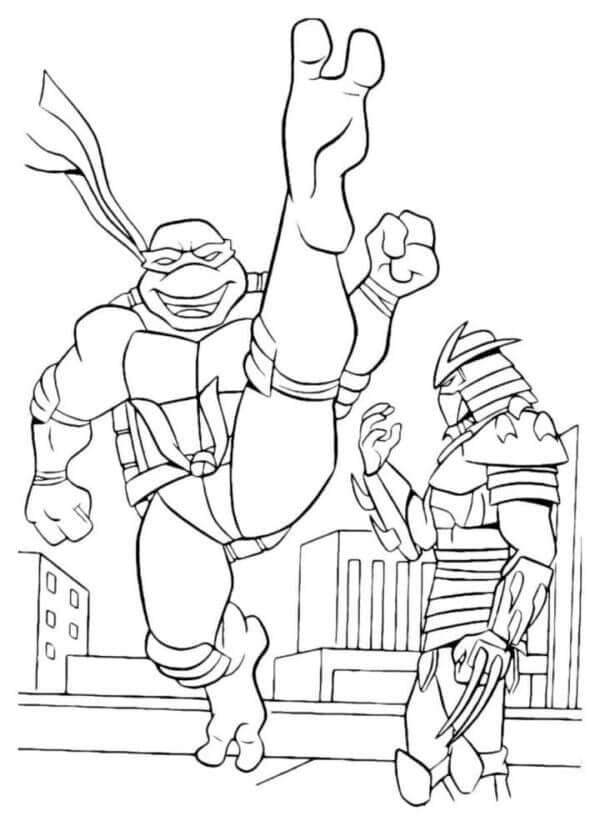 슈레더와 싸우는 닌자 거북이 coloring page