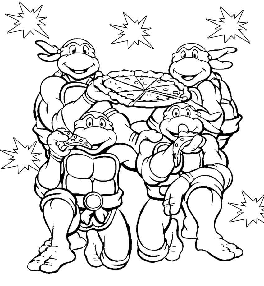 팀 닌자 거북이 먹는 coloring page