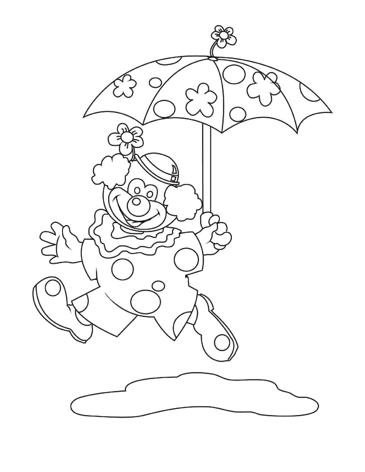 웃기는 광대 우산을 들고 coloring page