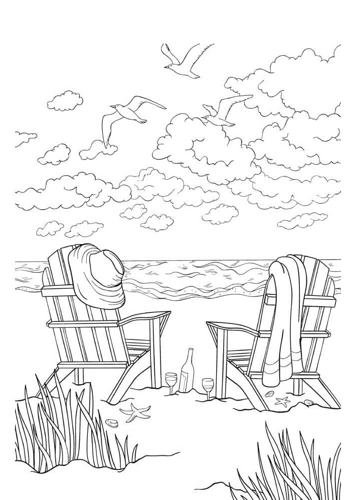 여름의 조용한 해변 coloring page