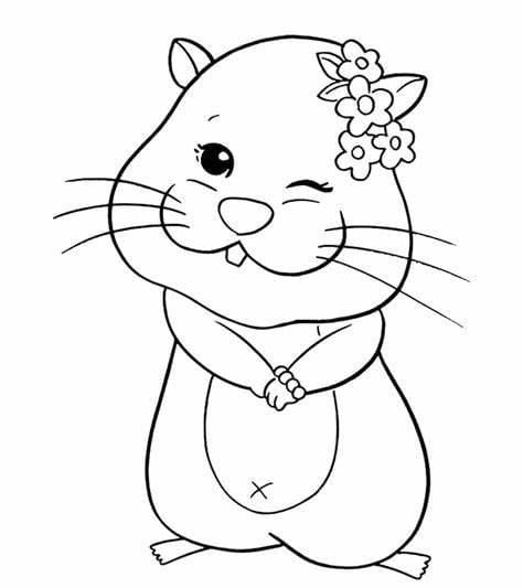 아이들을 위한 귀여운 햄스터 라인 아트 coloring page