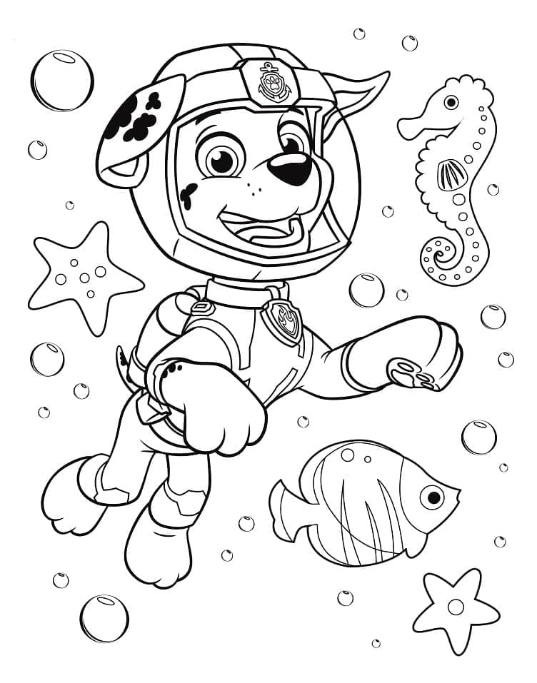 바다 생물과 마샬 coloring page