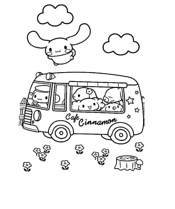 버스와 시나모롤 coloring page