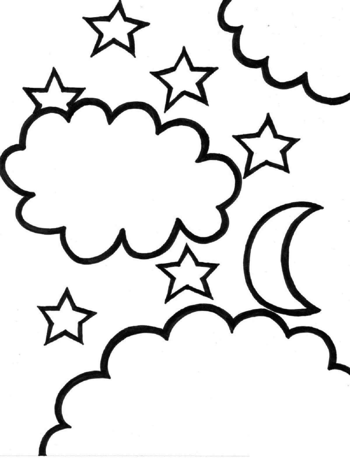 별과 달로 구름 그리기 coloring page