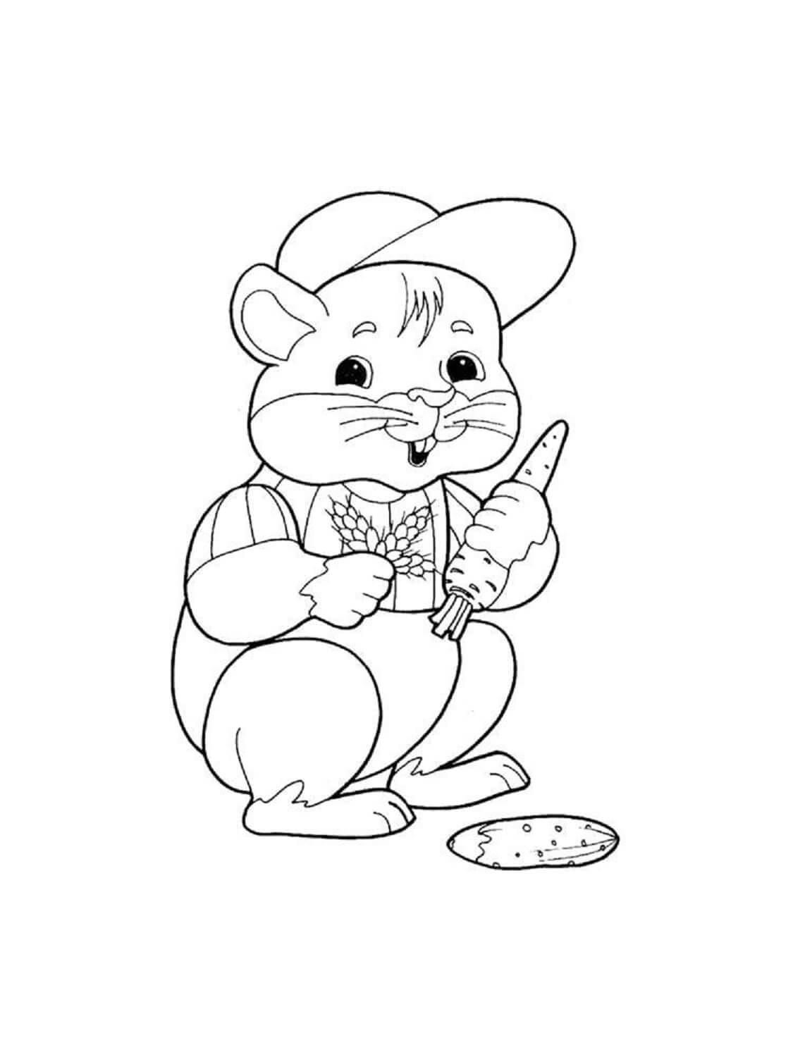 당근을 들고 있는 햄스터 coloring page