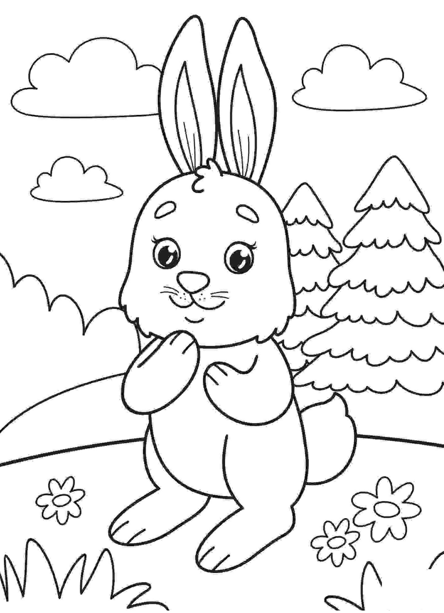 구름 속에서 놀고 있는 귀여운 토끼 coloring page