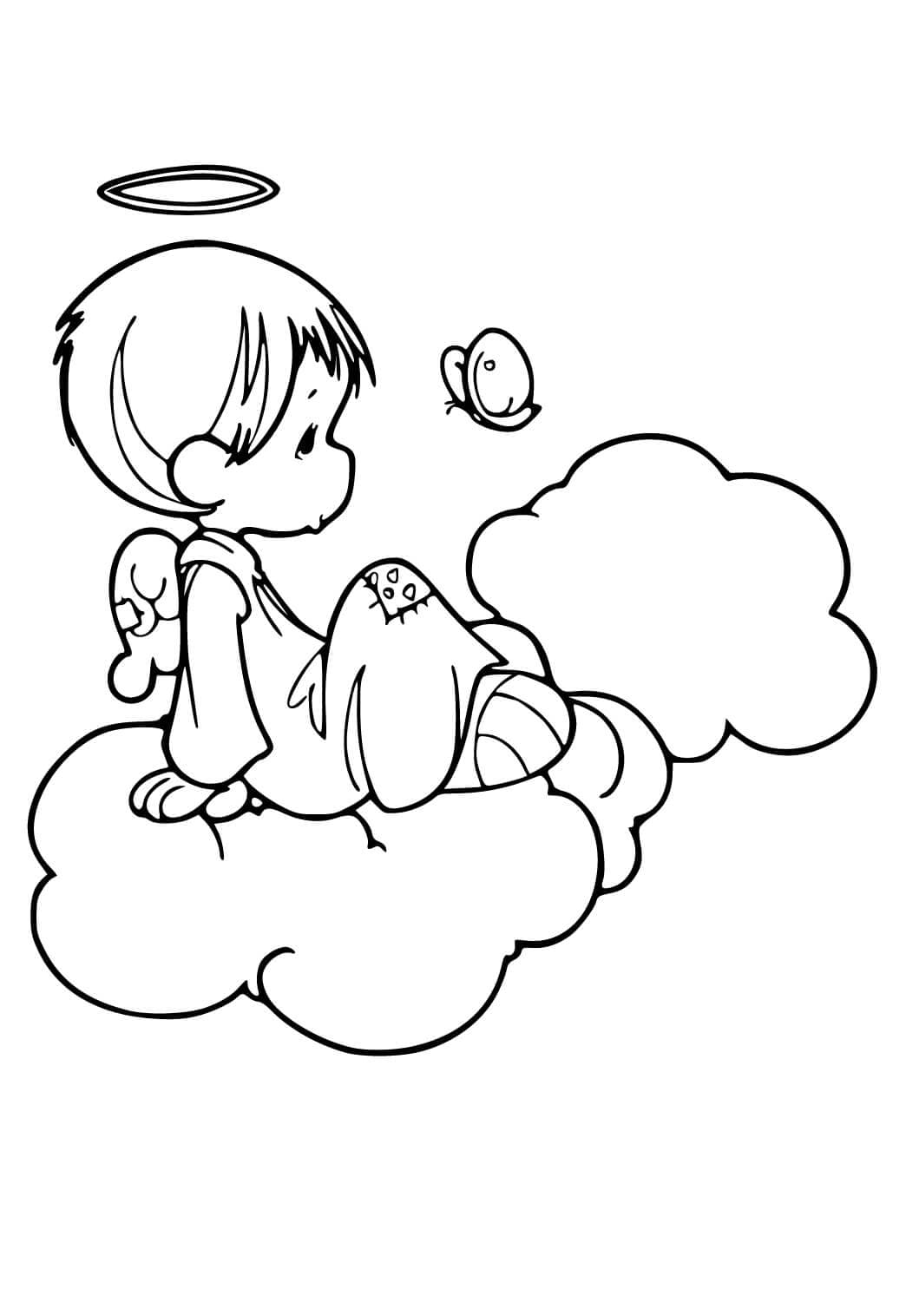 구름 위의 소년 천사 coloring page