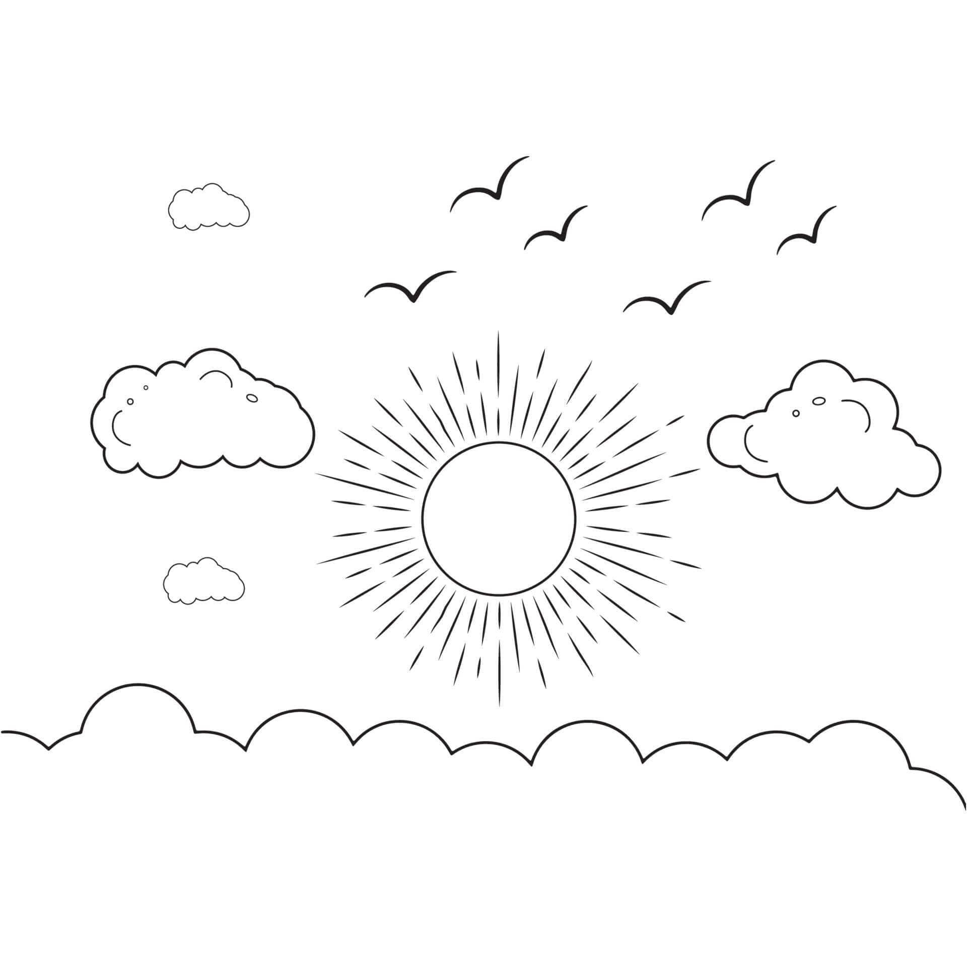 구름과 새가 있는 태양 coloring page