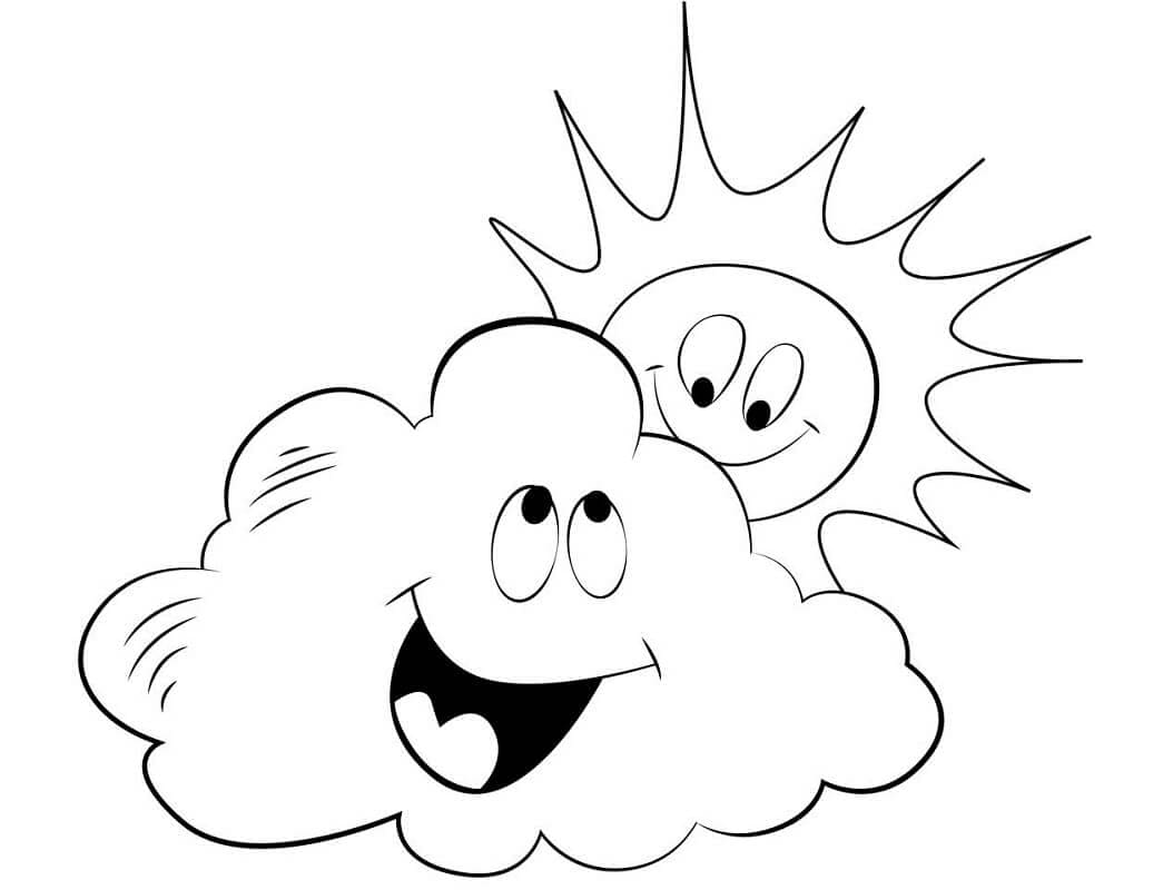 행복한 구름과 행복한 태양 coloring page