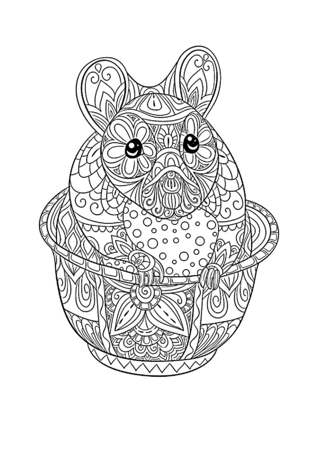 컵 위에 앉아 있는 만다라 햄스터 coloring page