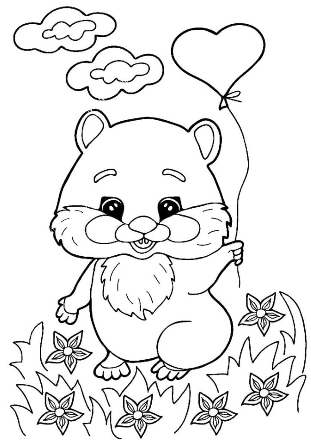 풍선을 들고 있는 햄스터 coloring page