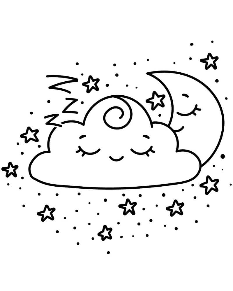 사랑스러운 달과 구름 coloring page