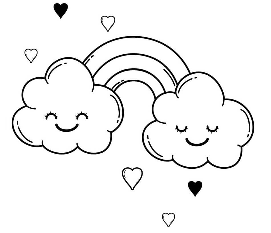 사랑스러운 무지개와 구름 coloring page