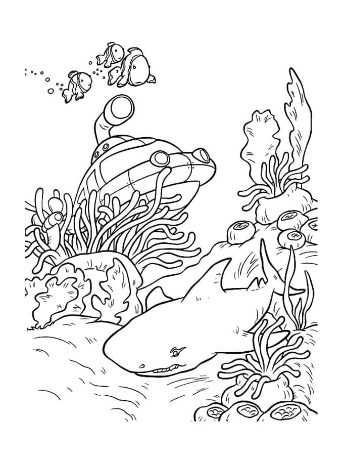 상어와 잠수함 coloring page