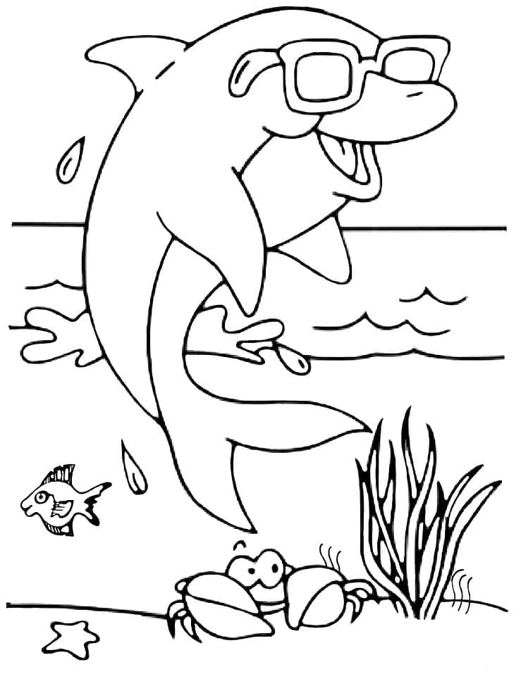 선글라스를 쓴 돌고래 coloring page