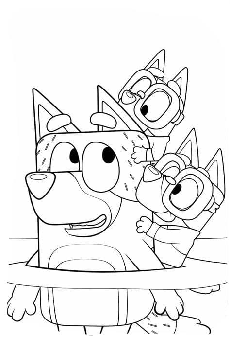 Three Bluey Characters coloring page