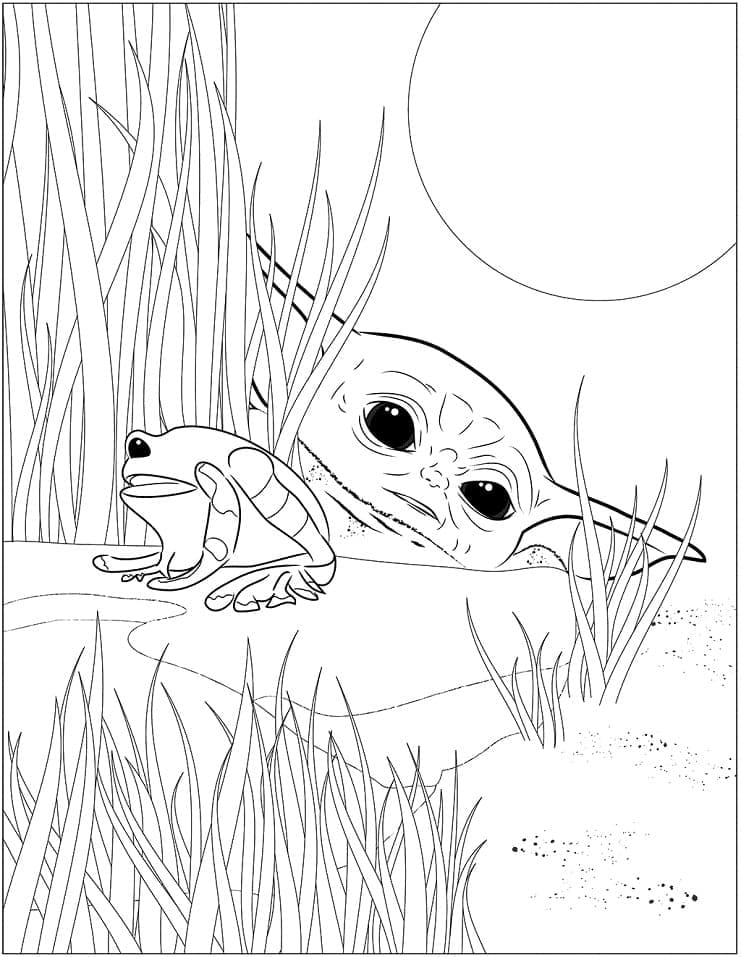 아기 요다와 개구리 coloring page