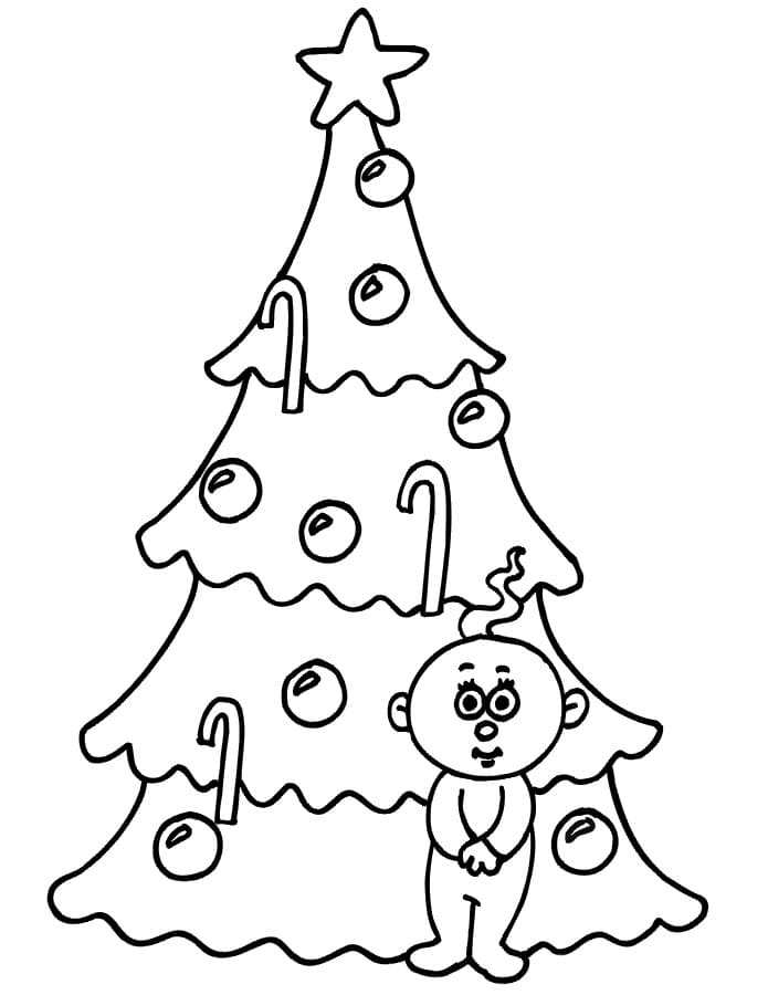 아기와 크리스마스 트리 coloring page