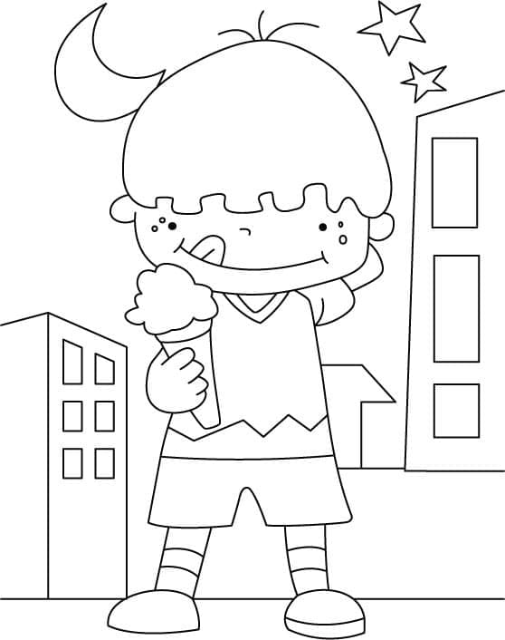 아이스크림을 든 소년 coloring page