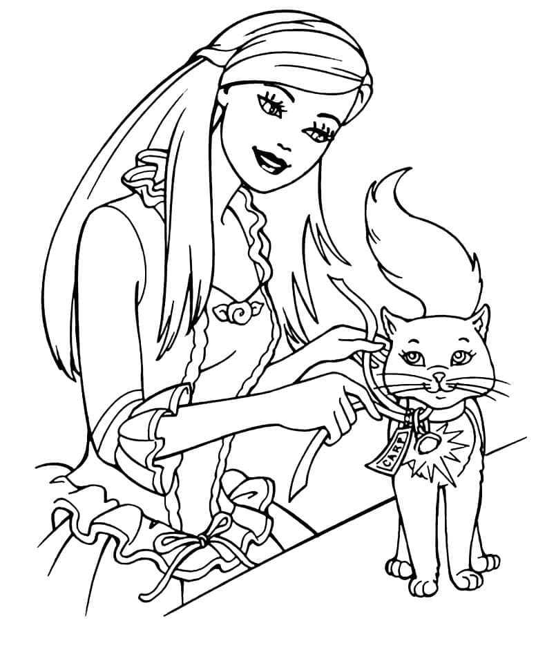 바비와 고양이 coloring page