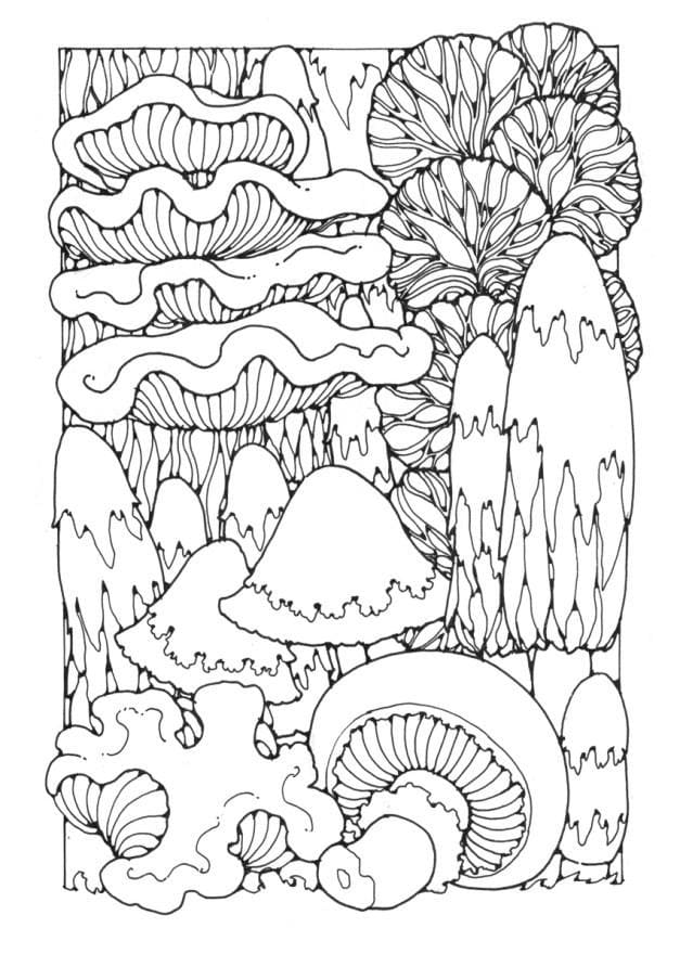 버섯 숲 coloring page