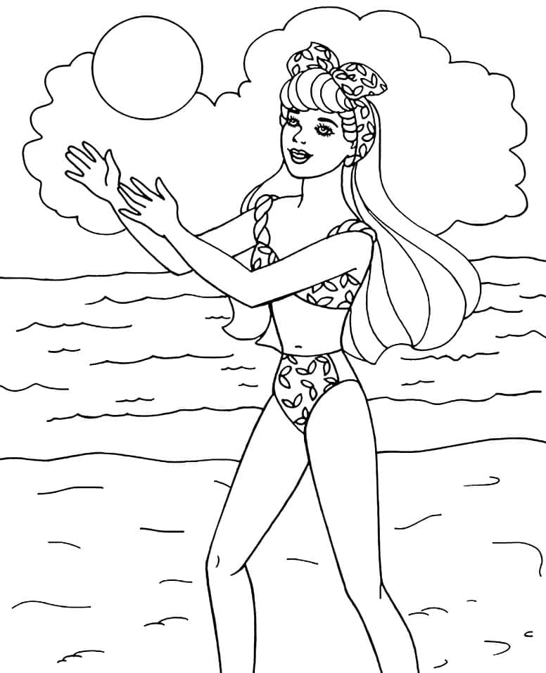 비치발리볼을 하고 있는 바비 coloring page