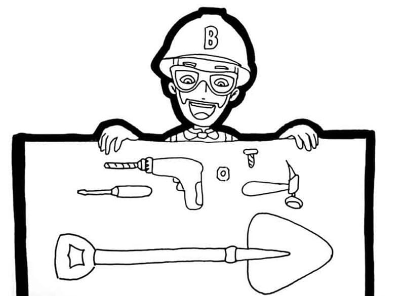 Blippi 및 도구 coloring page