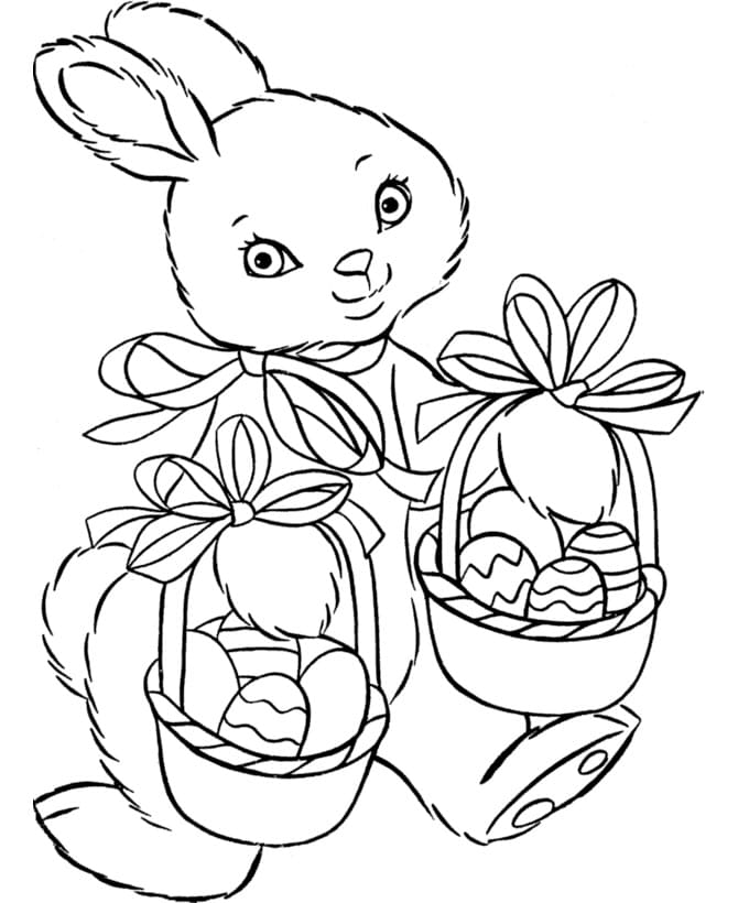 부활절 바구니를 든 쉬운 토끼 coloring page