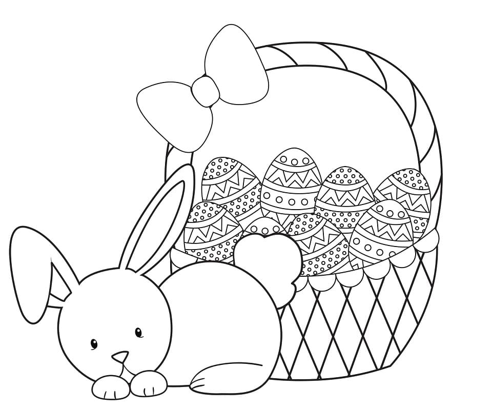 부활절 토끼와 바구니 coloring page
