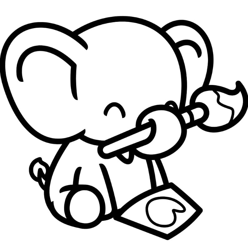 붓을 든 귀여운 코끼리 coloring page