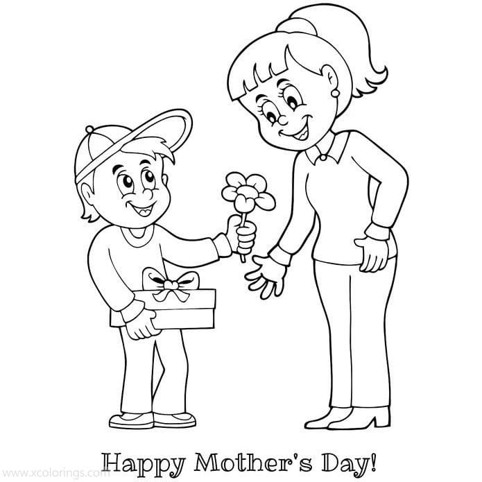 엄마를 위한 꽃과 선물 coloring page