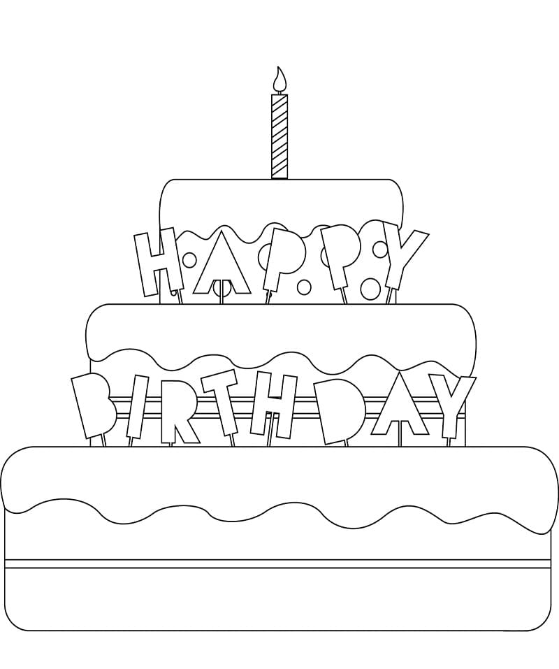 간단한 생일 케이크 coloring page