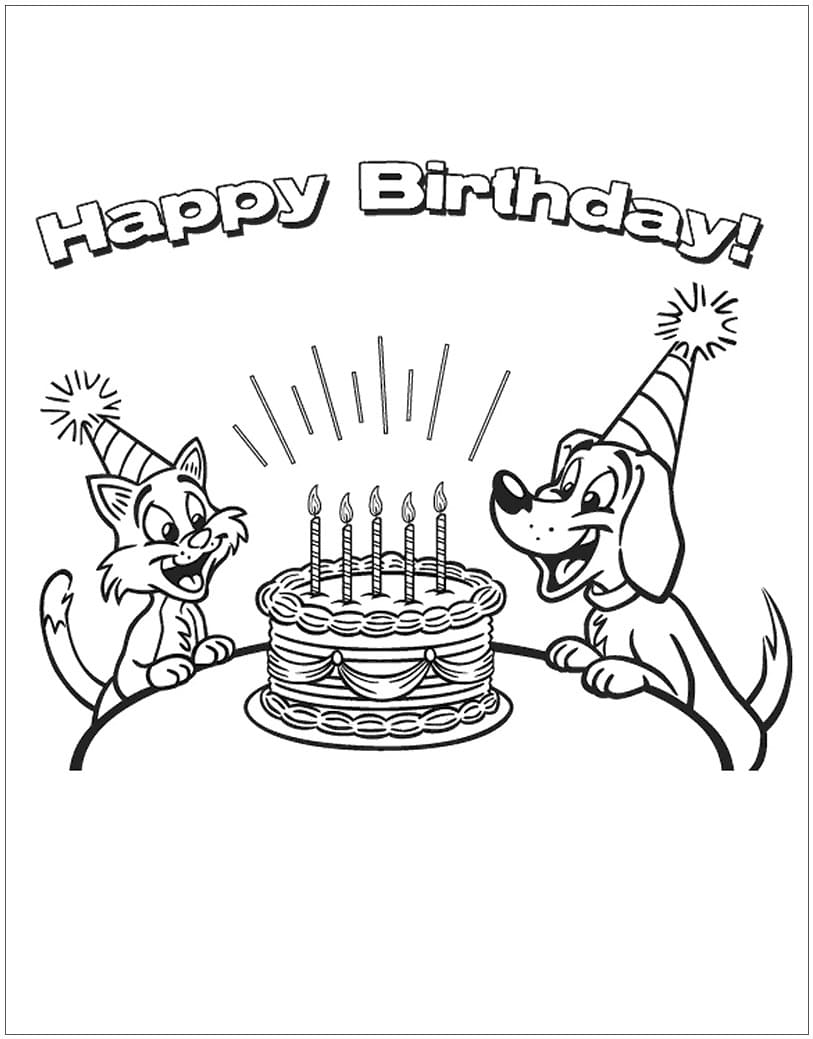 강아지와 고양이의 생일 coloring page