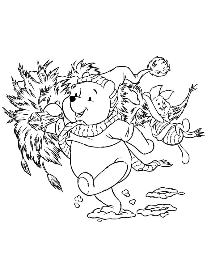 곰돌이 푸와 크리스마스 트리 coloring page