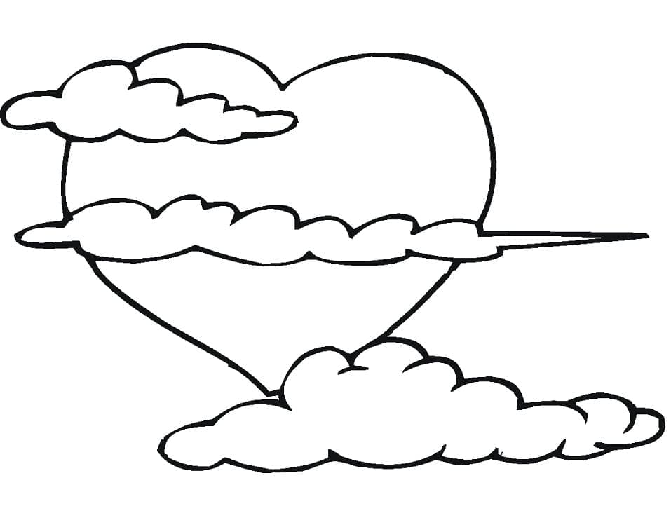 구름과 하트 coloring page