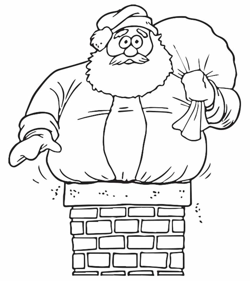 굴뚝에 갇힌 산타클로스 coloring page