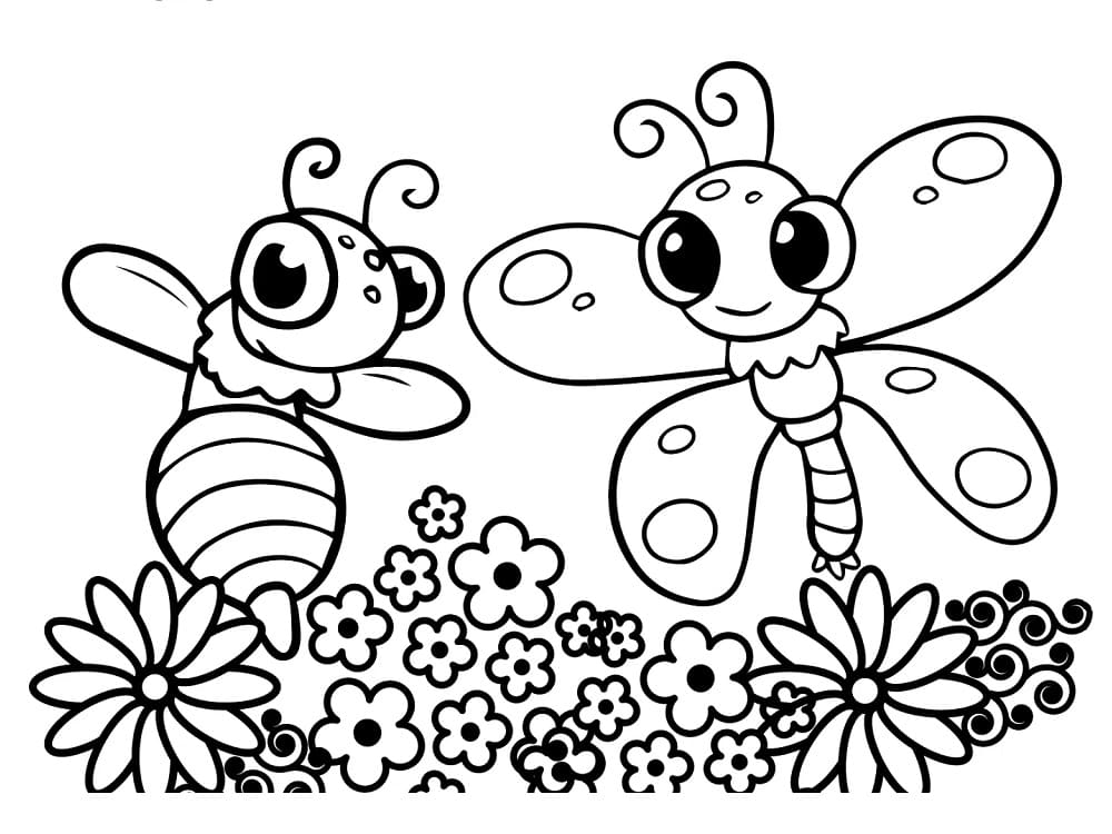 귀여운 벌과 나비 coloring page