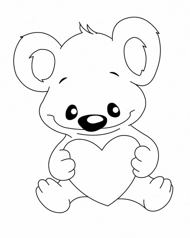 귀여운 곰과 하트 coloring page