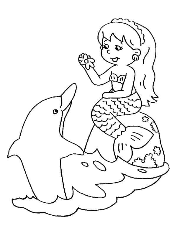 귀여운 인어와 돌고래 coloring page