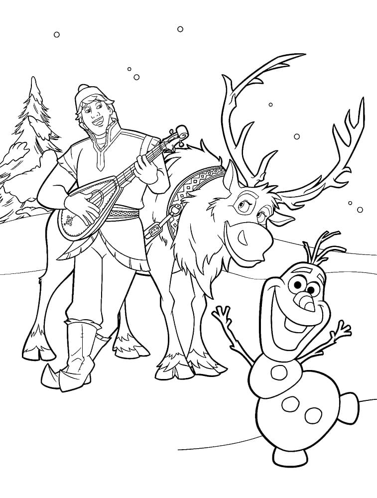 겨울왕국의 크리스토프, 스벤, 올라프 coloring page