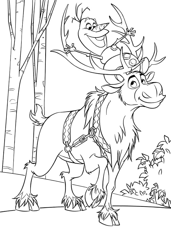 겨울왕국의 올라프와 스벤 coloring page
