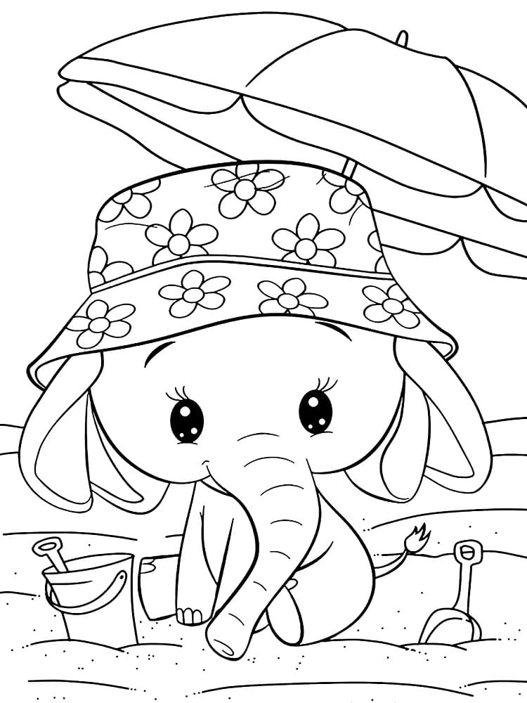 해변의 아기 코끼리 coloring page