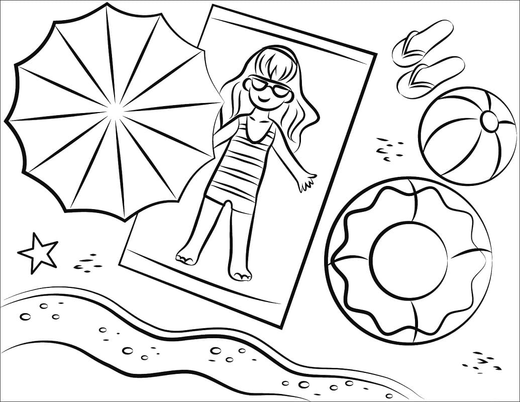 해변의 어린 소녀 coloring page