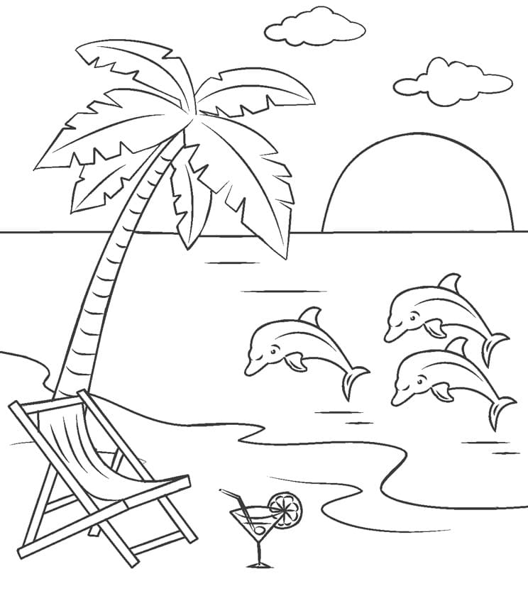 해변과 돌고래 coloring page