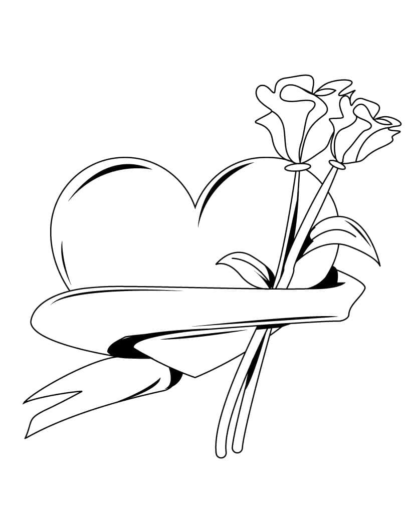 하트와 장미 꽃 coloring page