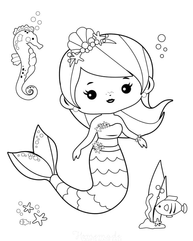 인어와 해마 coloring page